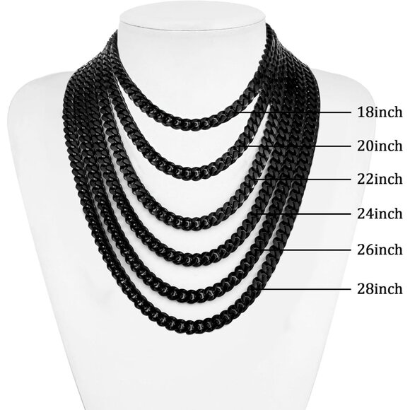 Fiusem e.6mm width-black 20 inches 3.5mm Cuban Link Chains for Men - Picture 6 of 9
